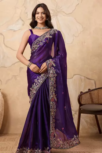 dreamy yellow embroidered frendy chiffon wedding saree with blouse