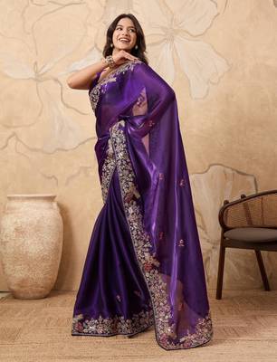 dreamy yellow embroidered frendy chiffon wedding saree with blouse 2