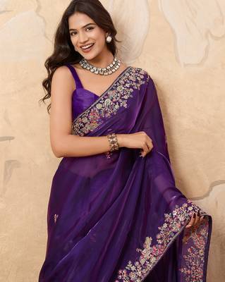 dreamy yellow embroidered frendy chiffon wedding saree with blouse 3