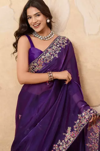 dreamy yellow embroidered frendy chiffon wedding saree with blouse