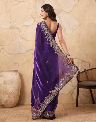 dreamy yellow embroidered frendy chiffon wedding saree with blouse 5