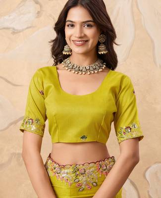 enticing mustard embroidered frendy chiffon party wear saree with blouse 3
