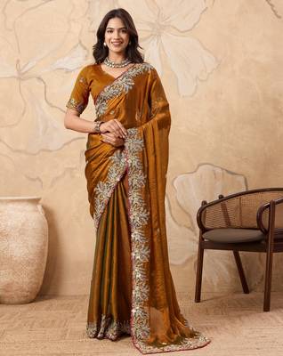 inviting pink embroidered frendy chiffon bridal saree with blouse 1