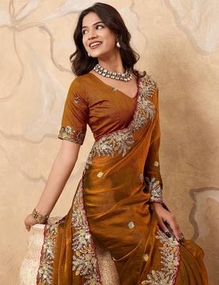 inviting pink embroidered frendy chiffon bridal saree with blouse 3