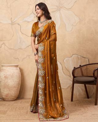 inviting pink embroidered frendy chiffon bridal saree with blouse 4