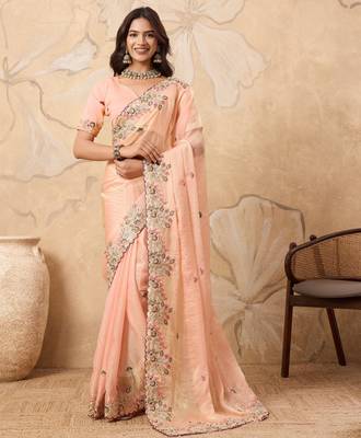 intriguing purple embroidered frendy chiffon wedding saree with blouse 1