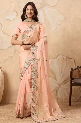 intriguing purple embroidered frendy chiffon wedding saree with blouse