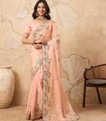 intriguing purple embroidered frendy chiffon wedding saree with blouse