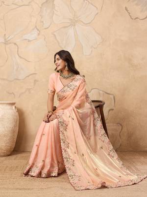 intriguing purple embroidered frendy chiffon wedding saree with blouse 2