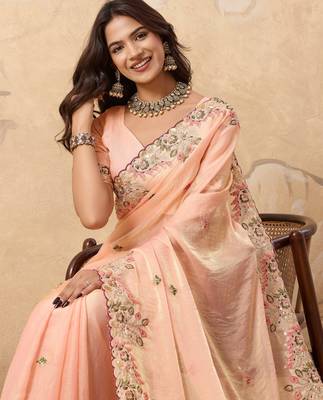intriguing purple embroidered frendy chiffon wedding saree with blouse 3