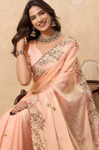 intriguing purple embroidered frendy chiffon wedding saree with blouse