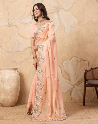 intriguing purple embroidered frendy chiffon wedding saree with blouse 4
