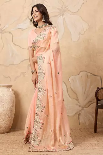 intriguing purple embroidered frendy chiffon wedding saree with blouse