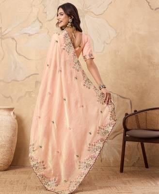 intriguing purple embroidered frendy chiffon wedding saree with blouse 5