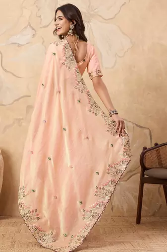 intriguing purple embroidered frendy chiffon wedding saree with blouse