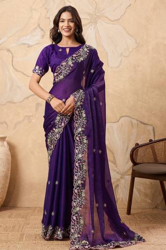 appetizing pink embroidered frendy chiffon party wear saree with blouse