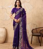 appetizing pink embroidered frendy chiffon party wear saree with blouse