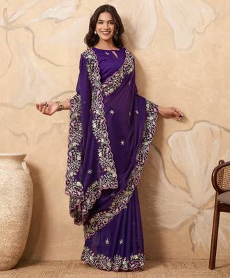 appetizing pink embroidered frendy chiffon party wear saree with blouse 2