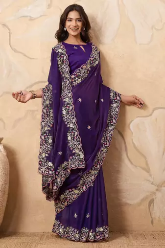 appetizing pink embroidered frendy chiffon party wear saree with blouse