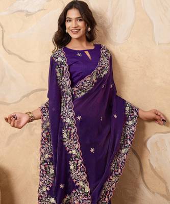 appetizing pink embroidered frendy chiffon party wear saree with blouse 3