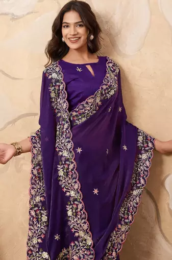 appetizing pink embroidered frendy chiffon party wear saree with blouse