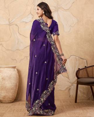 appetizing pink embroidered frendy chiffon party wear saree with blouse 5