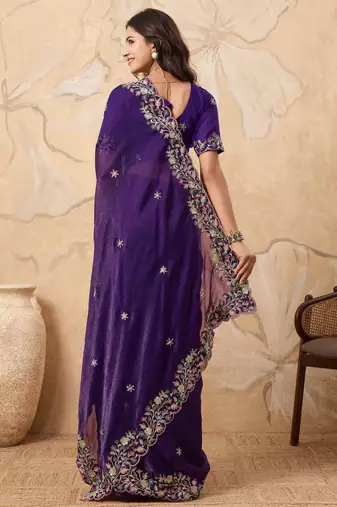 appetizing pink embroidered frendy chiffon party wear saree with blouse