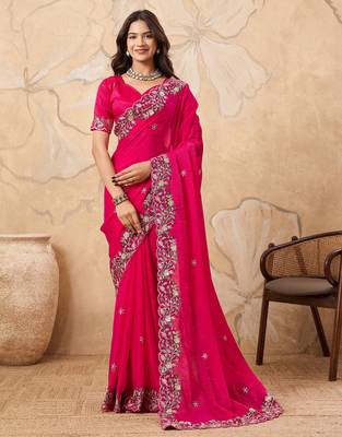 provocative teal blue embroidered frendy chiffon bridal saree with blouse 1
