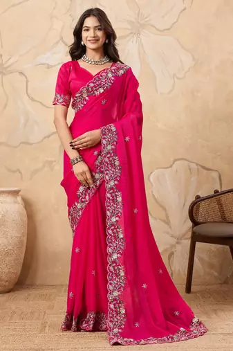 provocative teal blue embroidered frendy chiffon bridal saree with blouse