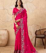 provocative teal blue embroidered frendy chiffon bridal saree with blouse