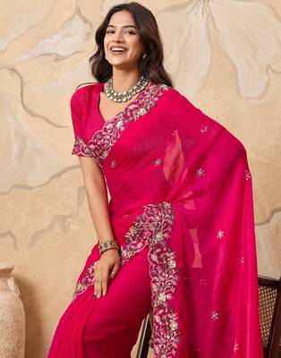 provocative teal blue embroidered frendy chiffon bridal saree with blouse 2
