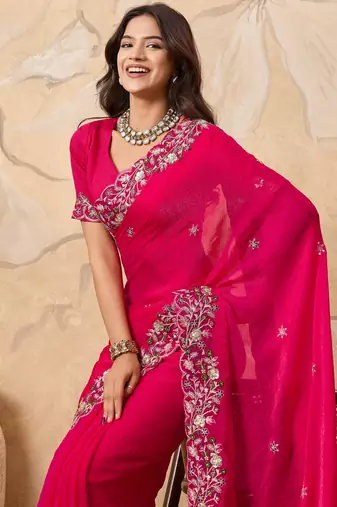 provocative teal blue embroidered frendy chiffon bridal saree with blouse