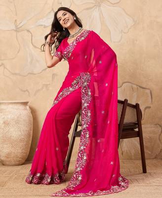 provocative teal blue embroidered frendy chiffon bridal saree with blouse 3