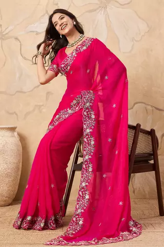 provocative teal blue embroidered frendy chiffon bridal saree with blouse