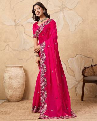 provocative teal blue embroidered frendy chiffon bridal saree with blouse 4