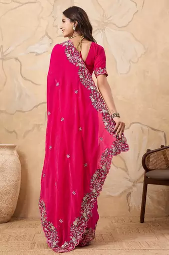 provocative teal blue embroidered frendy chiffon bridal saree with blouse