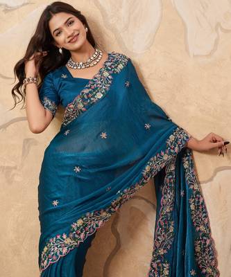 enchanting mustard embroidered frendy chiffon traditional saree with blouse 3