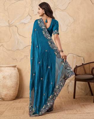 enchanting mustard embroidered frendy chiffon traditional saree with blouse 5