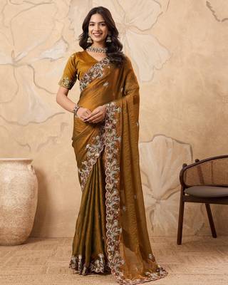 mesmerizing pink embroidered frendy chiffon wedding saree with blouse 1