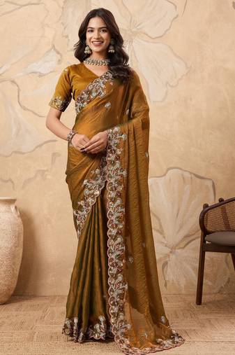 mesmerizing pink embroidered frendy chiffon wedding saree with blouse