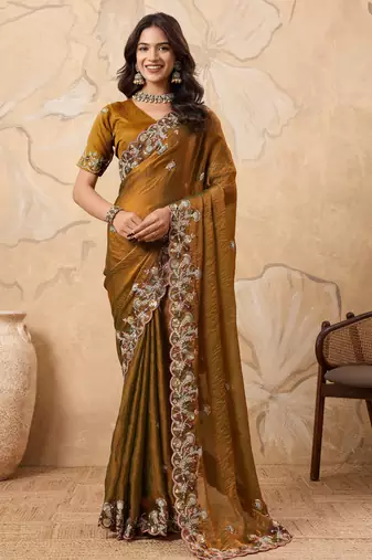 mesmerizing pink embroidered frendy chiffon wedding saree with blouse