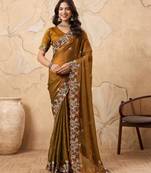 mesmerizing pink embroidered frendy chiffon wedding saree with blouse