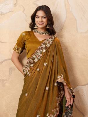 mesmerizing pink embroidered frendy chiffon wedding saree with blouse 2
