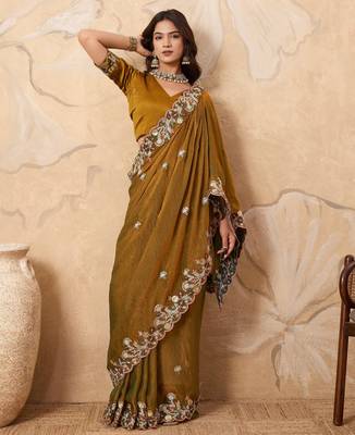 mesmerizing pink embroidered frendy chiffon wedding saree with blouse 3