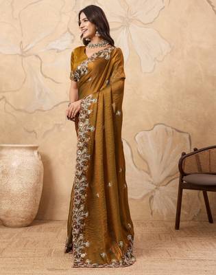 mesmerizing pink embroidered frendy chiffon wedding saree with blouse 4