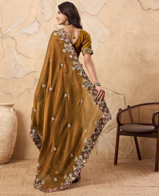mesmerizing pink embroidered frendy chiffon wedding saree with blouse 5