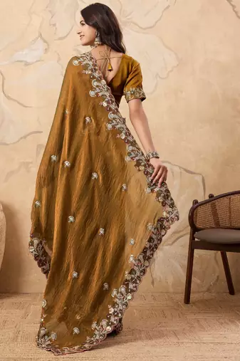mesmerizing pink embroidered frendy chiffon wedding saree with blouse