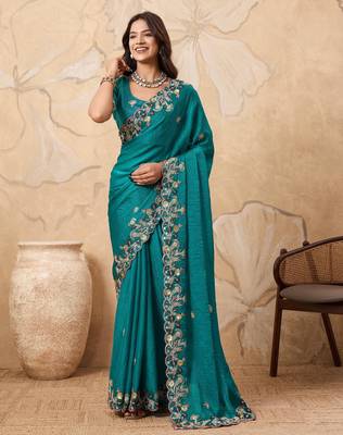 bewitching peach embroidered frendy chiffon traditional saree with blouse 1