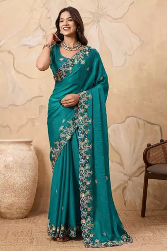 bewitching peach embroidered frendy chiffon traditional saree with blouse