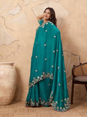 bewitching peach embroidered frendy chiffon traditional saree with blouse 2
